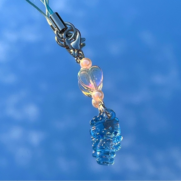 Handmade Sanrio Hello Kitty Kawaii Blue Cell Phone Strap Charm Y2k Frutiger Aero - Picture 2 of 3